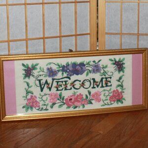 Vintage Handmade "Welcome" Framed Stitch Art